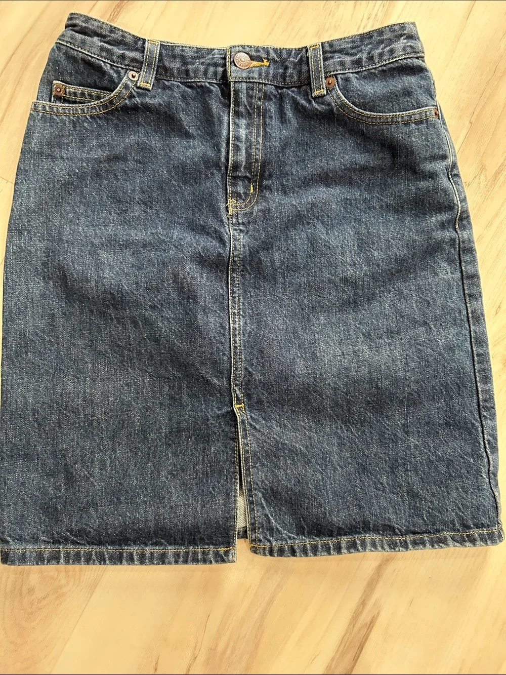 The Limited Dark Blue Denim Midi Pencil Skirt